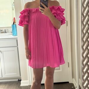 Pink Off-Shoulder or on shoulder  Ruffle Dress